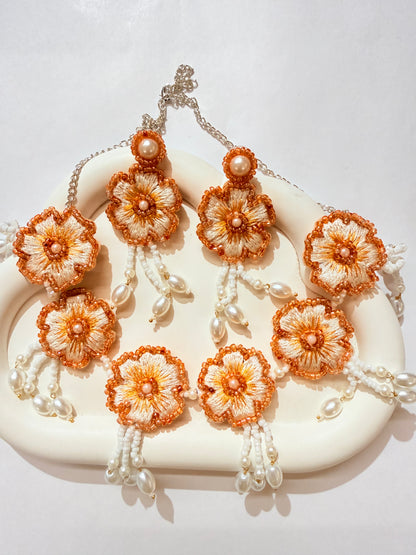 Necklace Set  Handmade Flower From Thread And Pearl