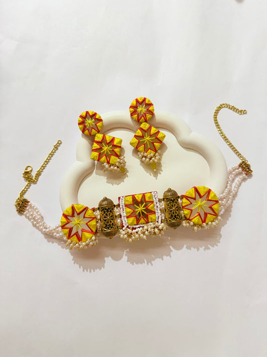 Necklace Set Handmade Mirror Thread work and Pearls