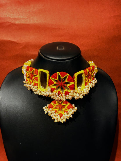 Necklace Set Handmade Thread And Mirror Work