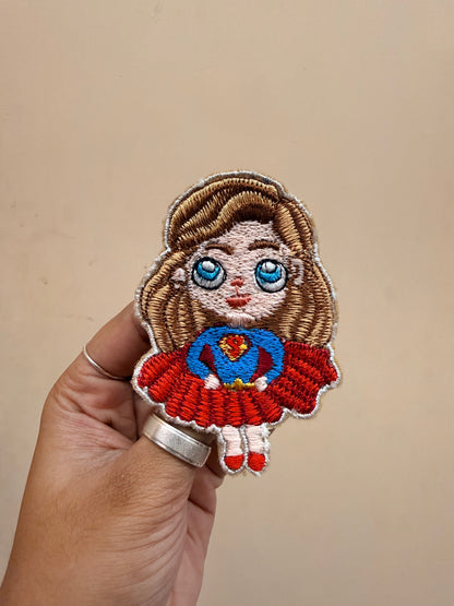 Doll Girl Embroidered Brooch front