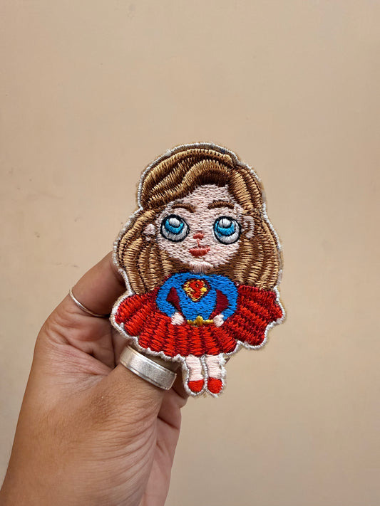 Doll Girl Embroidered Brooch front