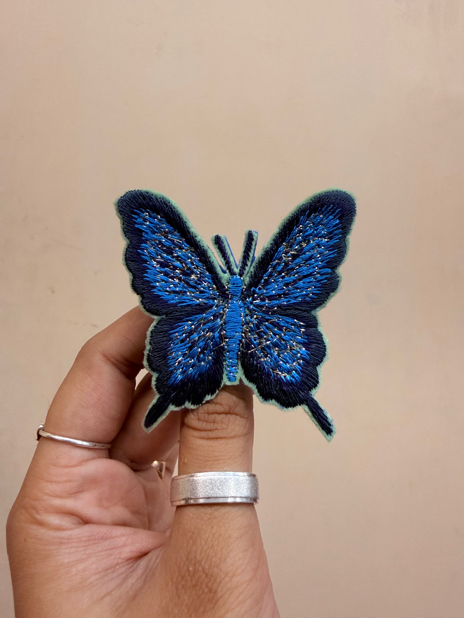 Blue Butterfly Embroidered Brooch front