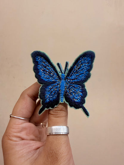 Blue Butterfly Embroidered Brooch front