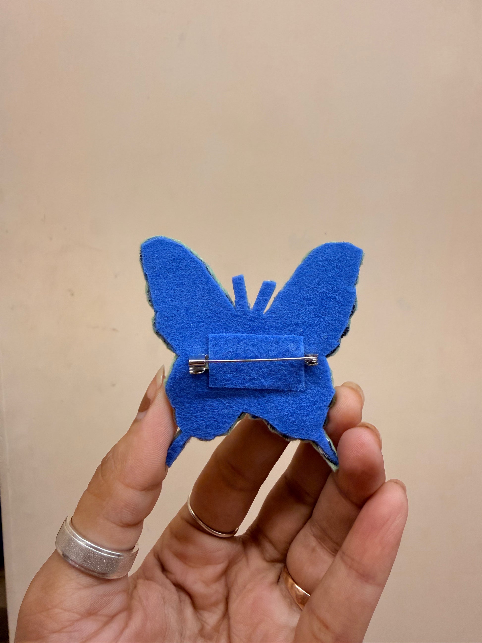 Blue Butterfly Embroidered Brooch back