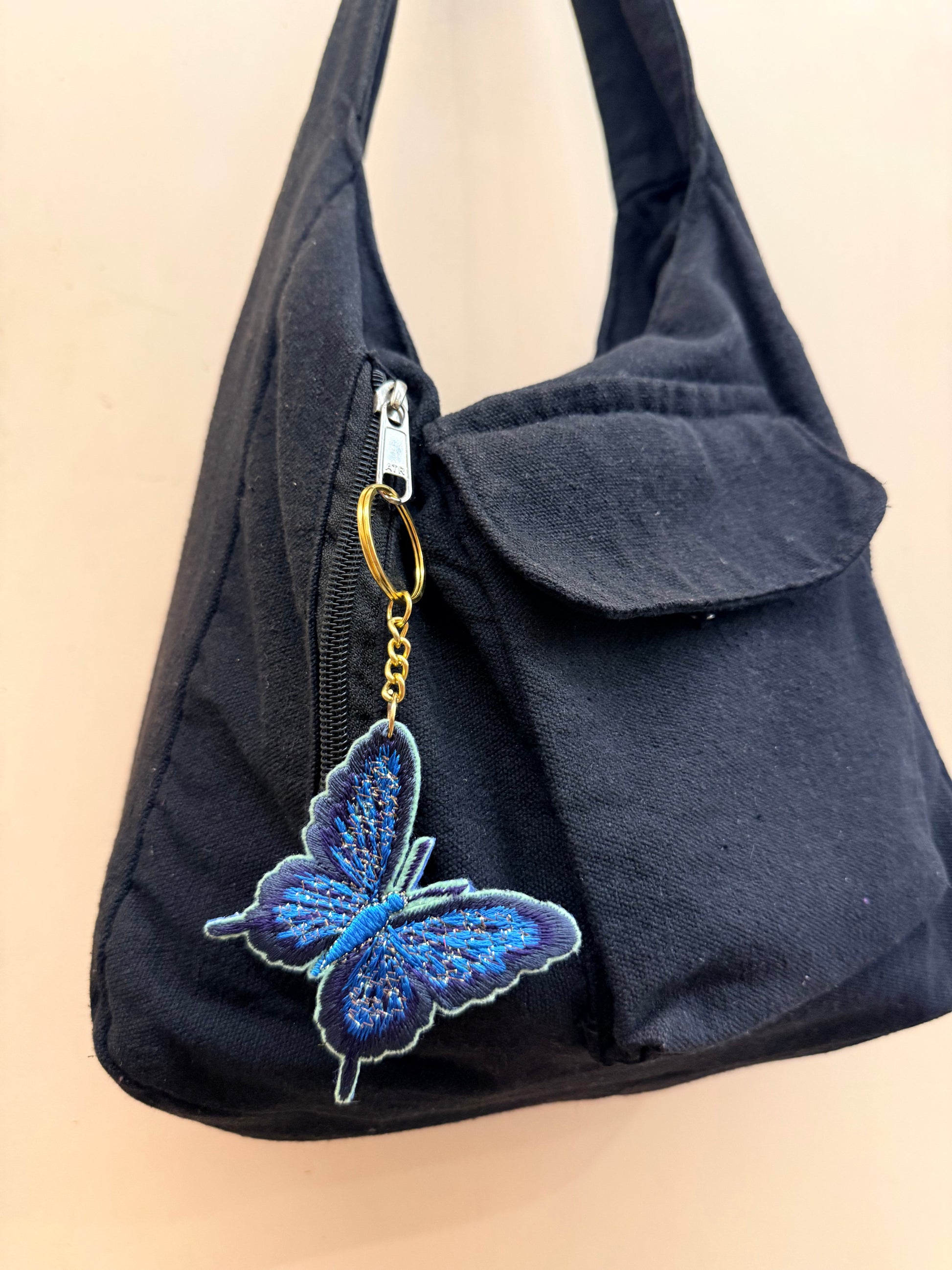 Blue Butterfly Embroidered Key Ring