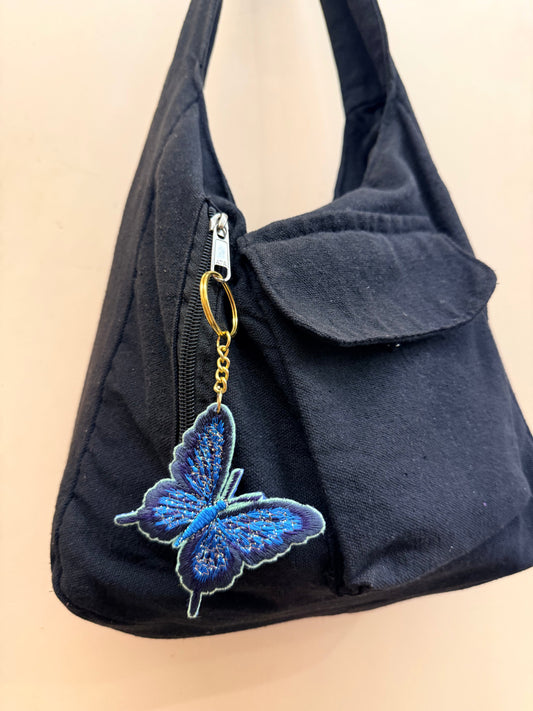 Blue Butterfly Embroidered Key Ring