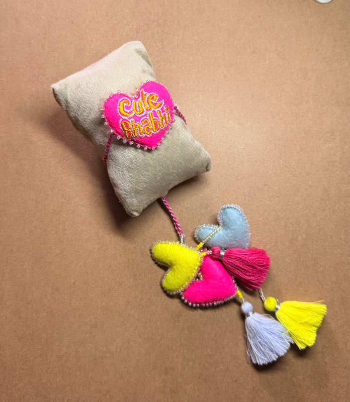 Heart Lumba Rakhi Set - Pink & Yellow image 1