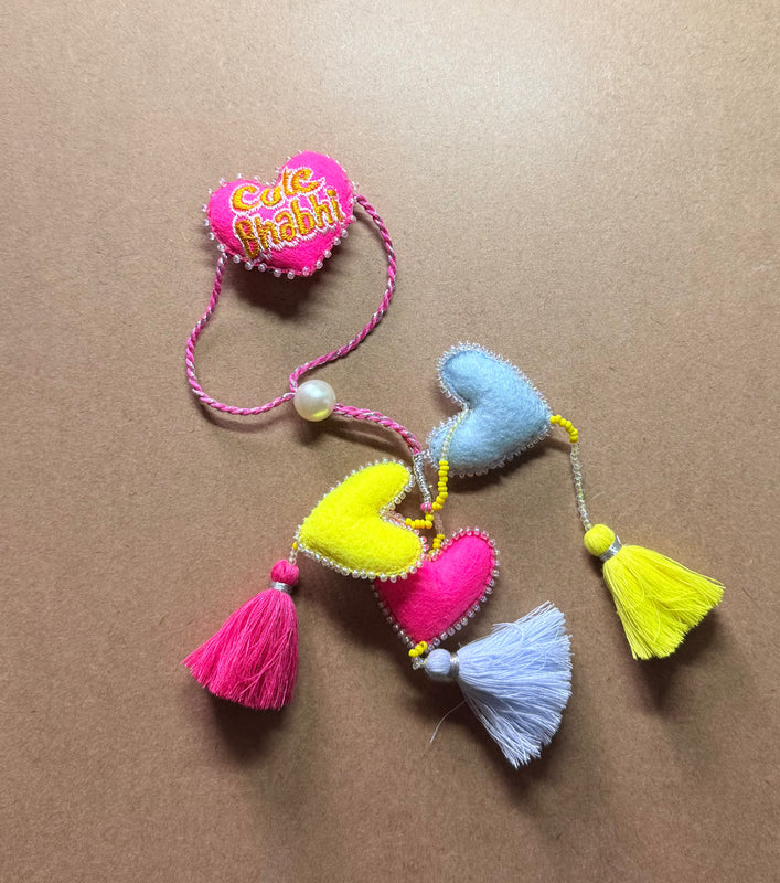 Heart Lumba Rakhi Set - Pink & Yellow image 2