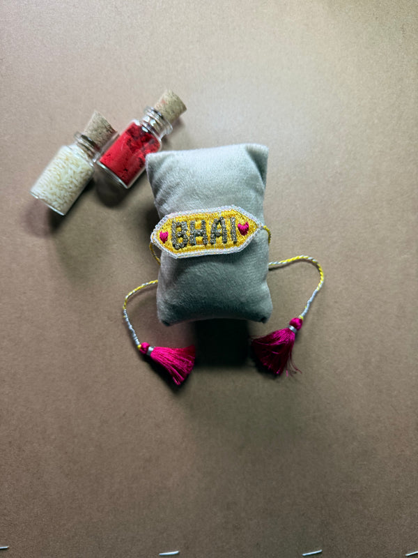 Bhai Embroidered Rakhi - Gold Tag image 1