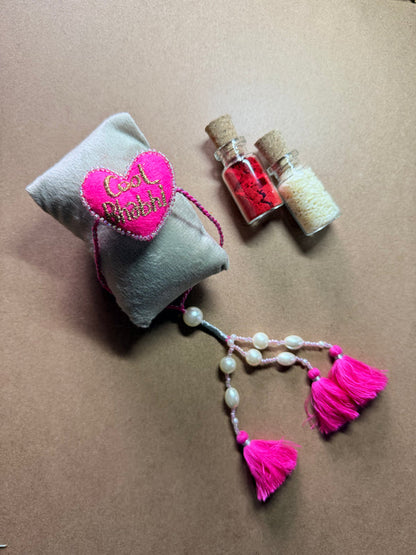 Pink Heart Beaded Rakhi image 1