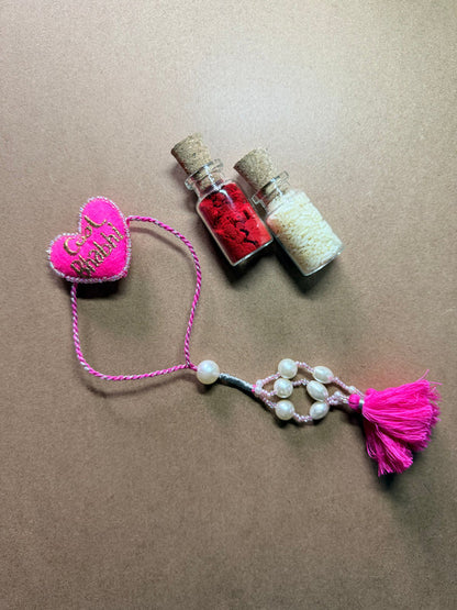 Pink Heart Beaded Rakhi image 2