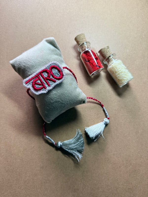 Bro Embroidered Rakhi - Grey & Pink image 2