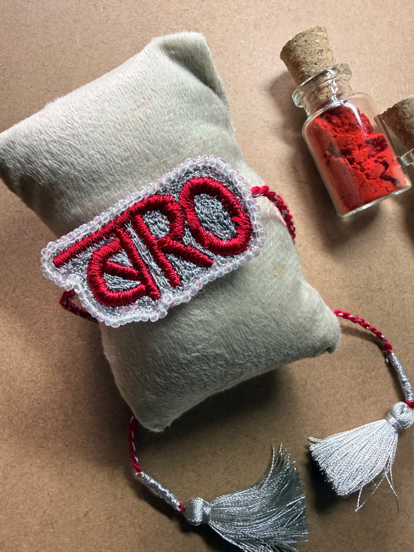 Bro Embroidered Rakhi - Grey & Pink image 3