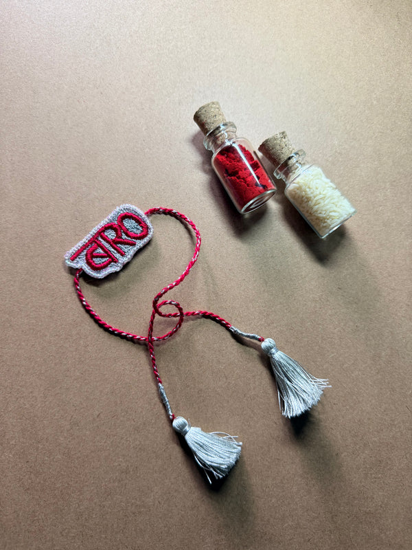 Bro Embroidered Rakhi - Grey & Pink image 4