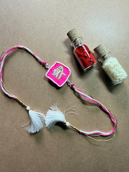 Bhai Pink Tag Rakhi - White Tassel image 3