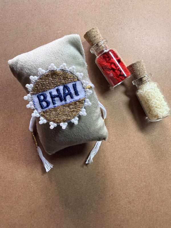 Bhai White Beaded Rakhi image 1