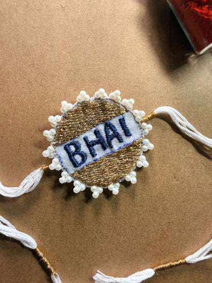 Bhai White Beaded Rakhi image 3