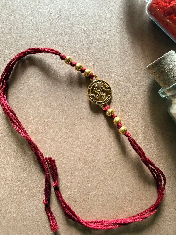 Om Bead Rakhi - Red Thread image 2