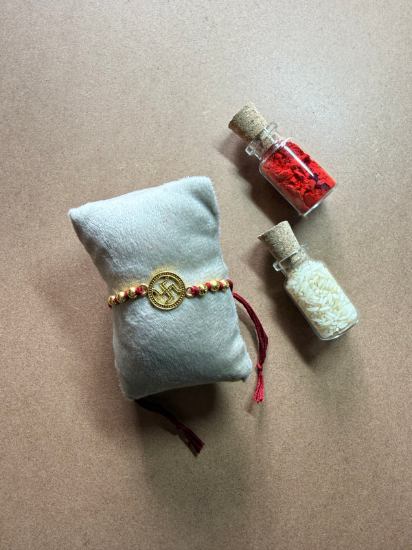 Om Bead Rakhi - Red Thread image 3