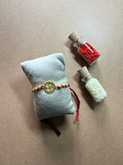 Om Bead Rakhi - Red Thread image 3