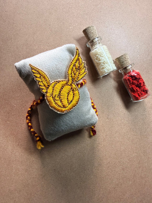 Golden Snitch Embroidered Rakhi image 1