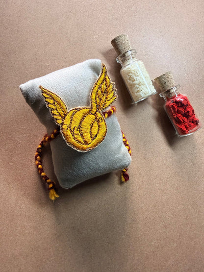 Golden Snitch Embroidered Rakhi image 1