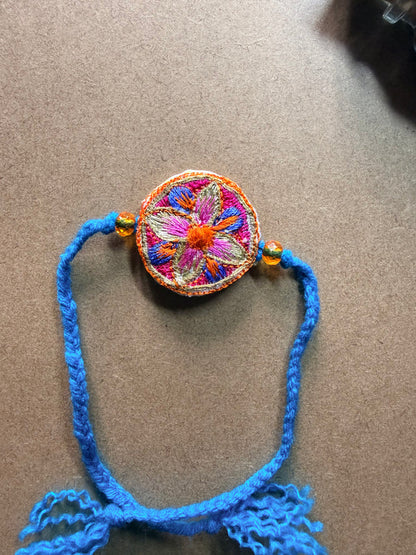 Floral Mandala Disc Rakhi - Blue Thread image 3