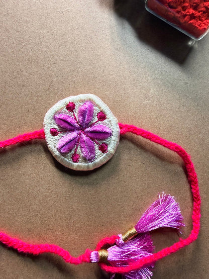 Pink Floral Disc Rakhi image 1