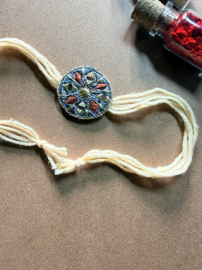 Round Charm Rakhi - Cream Thread image 2
