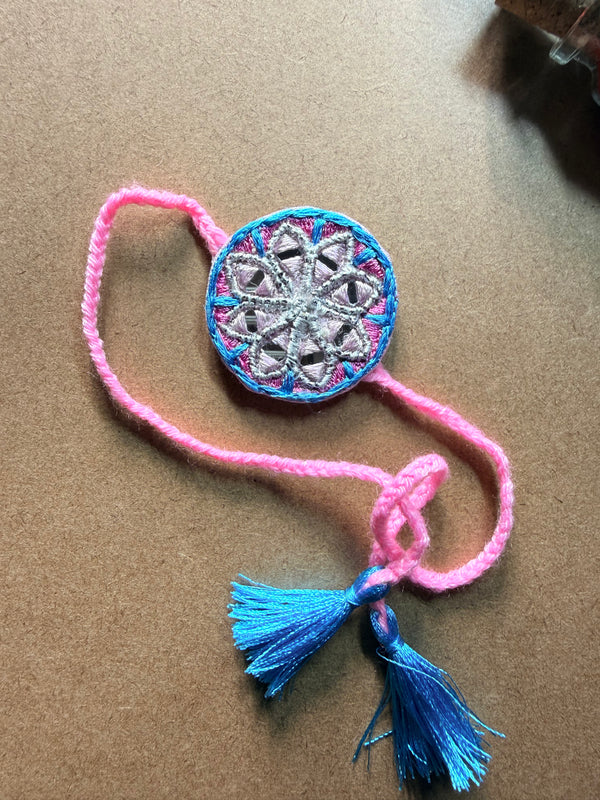 Blue Mandala Charm Rakhi - Pink Thread image 3