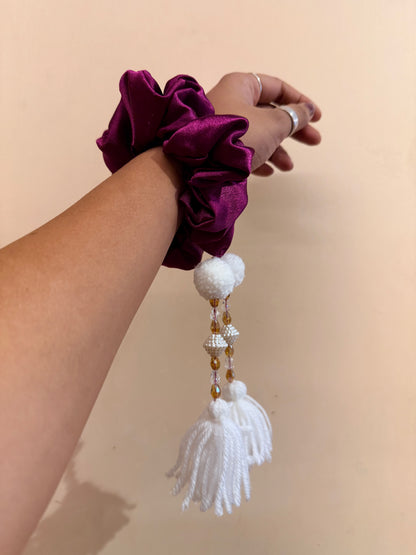 Satin Tassel Scrunchie - Wine