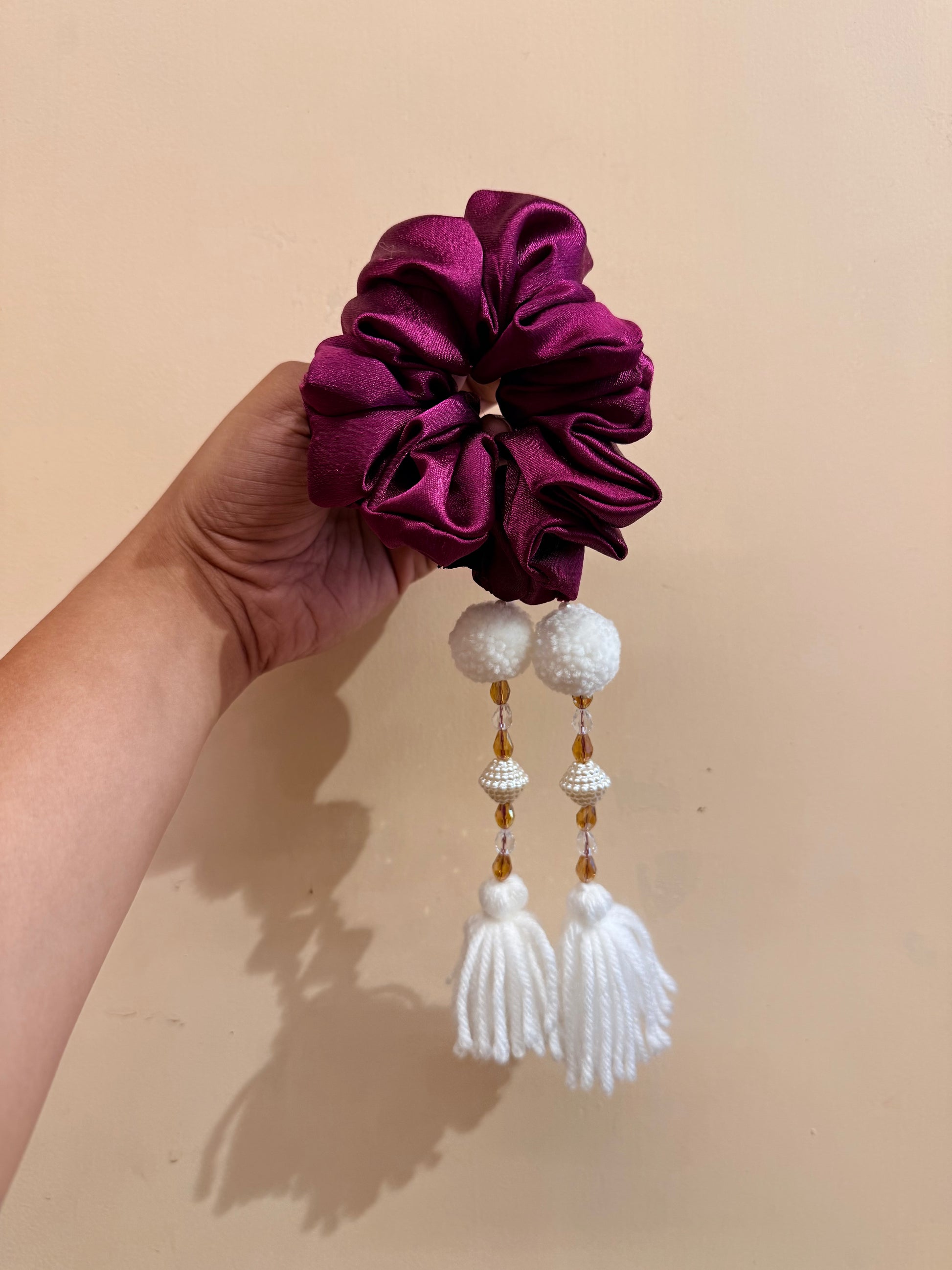 Satin Tassel Scrunchie - Wine