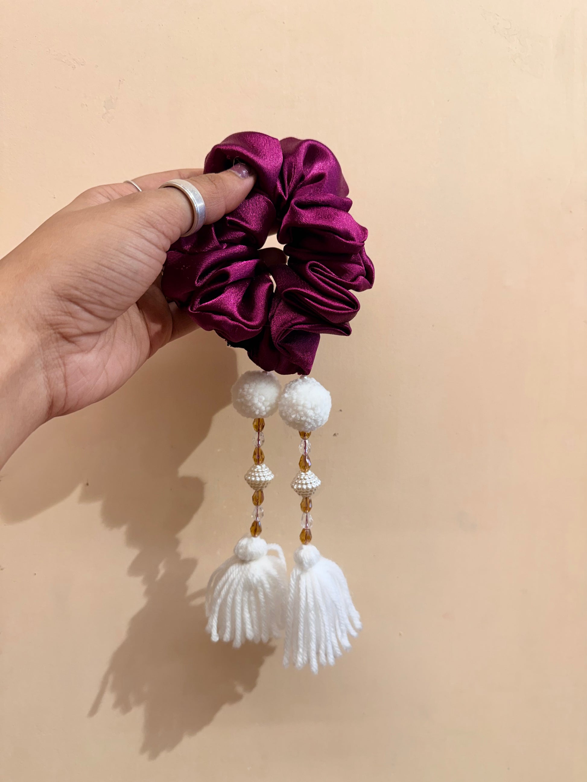 Satin Tassel Scrunchie - Wine