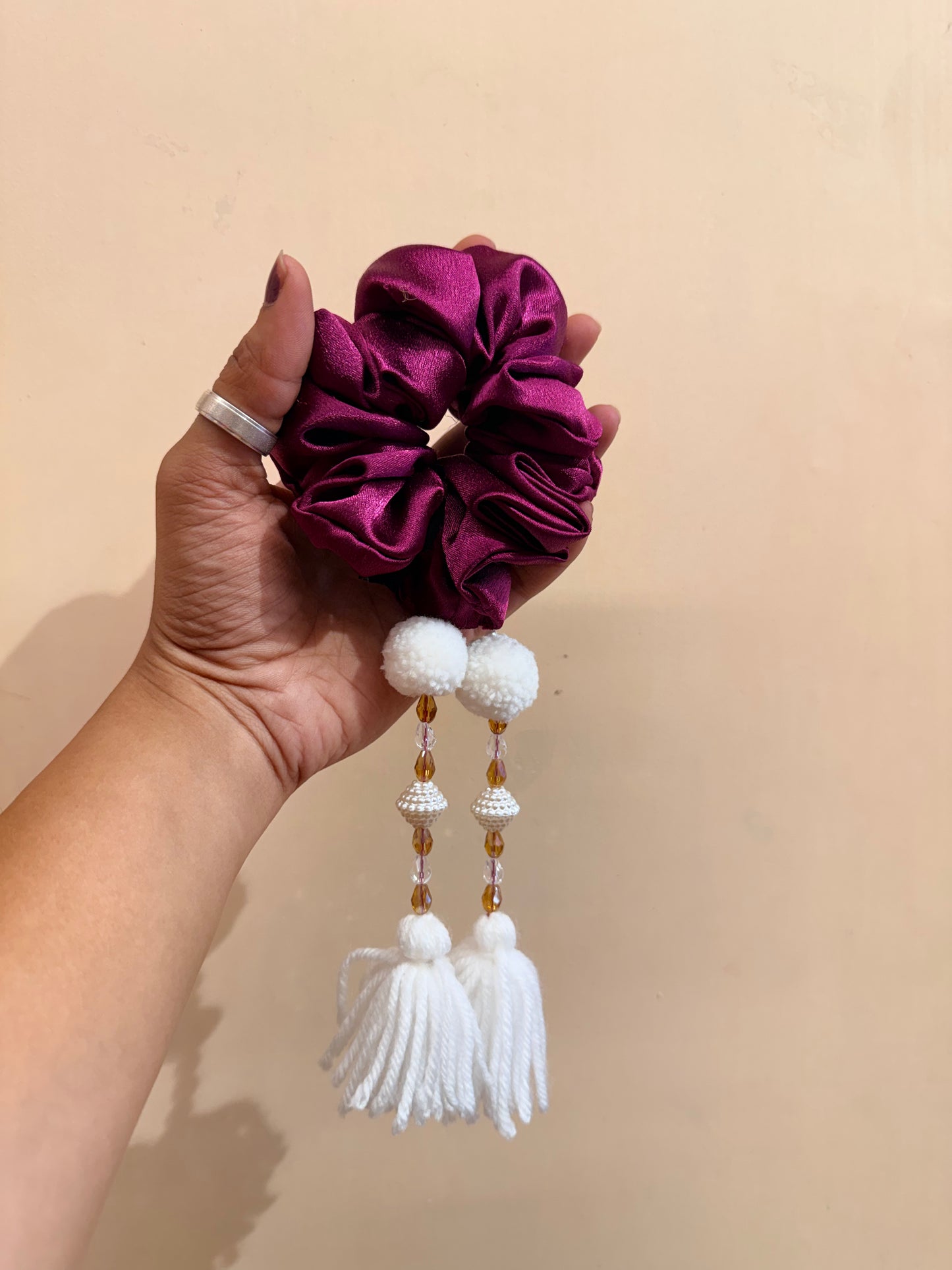 Satin Tassel Scrunchie - Wine