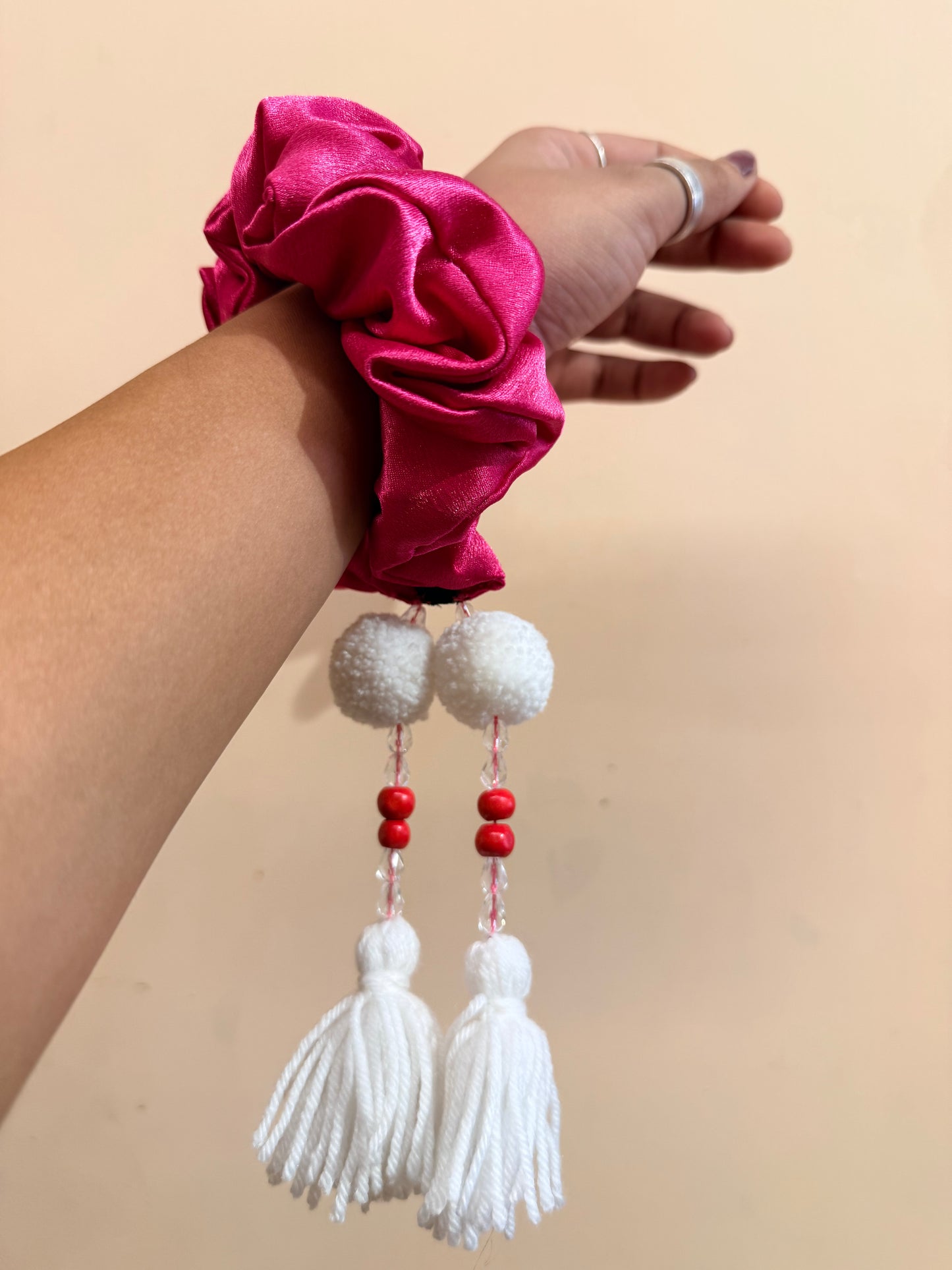 Satin Tassel Scrunchie - Hot Pink