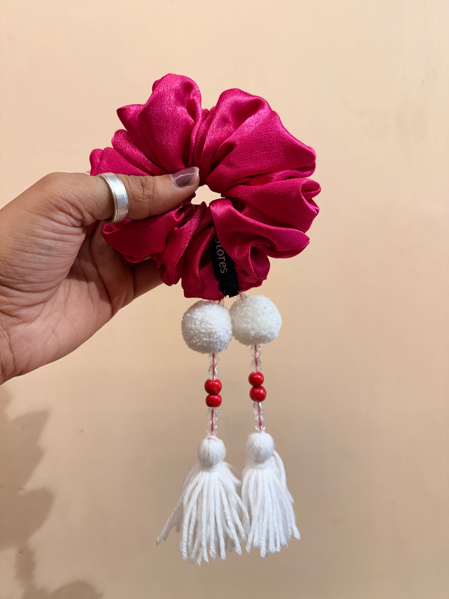 Satin Tassel Scrunchie - Hot Pink