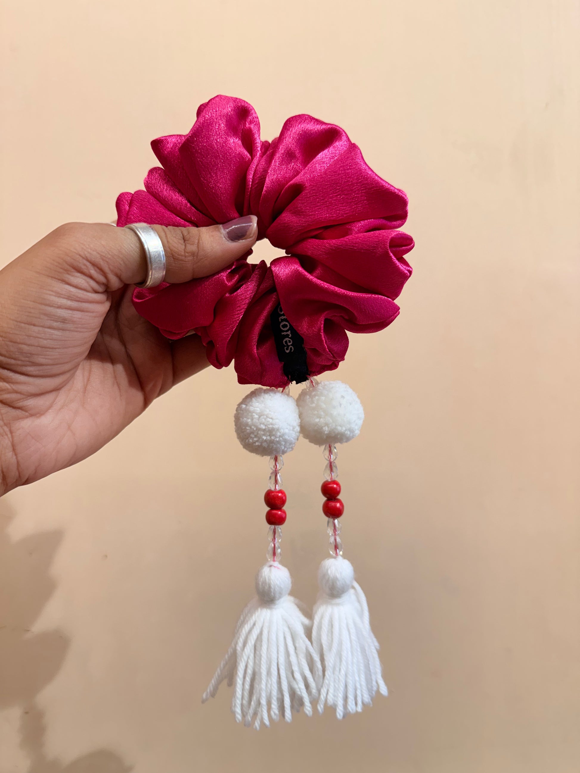 Satin Tassel Scrunchie - Hot Pink