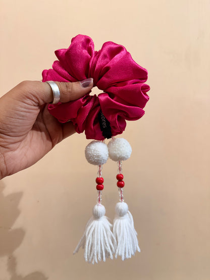 Satin Tassel Scrunchie - Hot Pink
