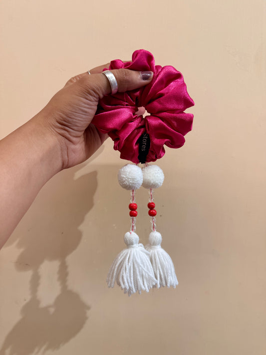 Satin Tassel Scrunchie - Hot Pink