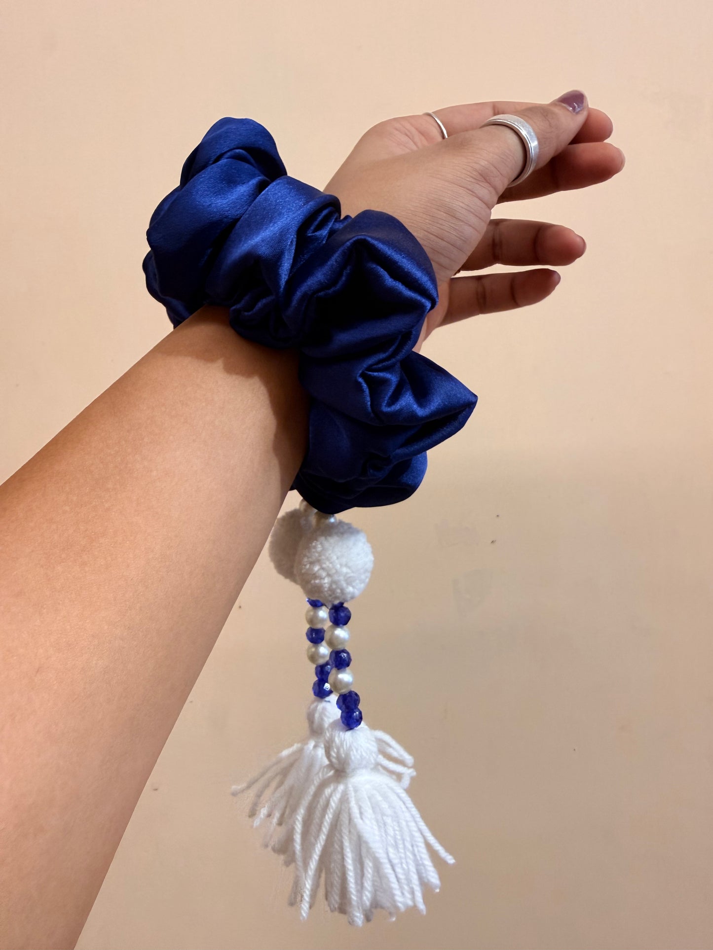 Satin Tassel Scrunchie - Royal Blue
