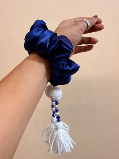 Satin Tassel Scrunchie - Royal Blue