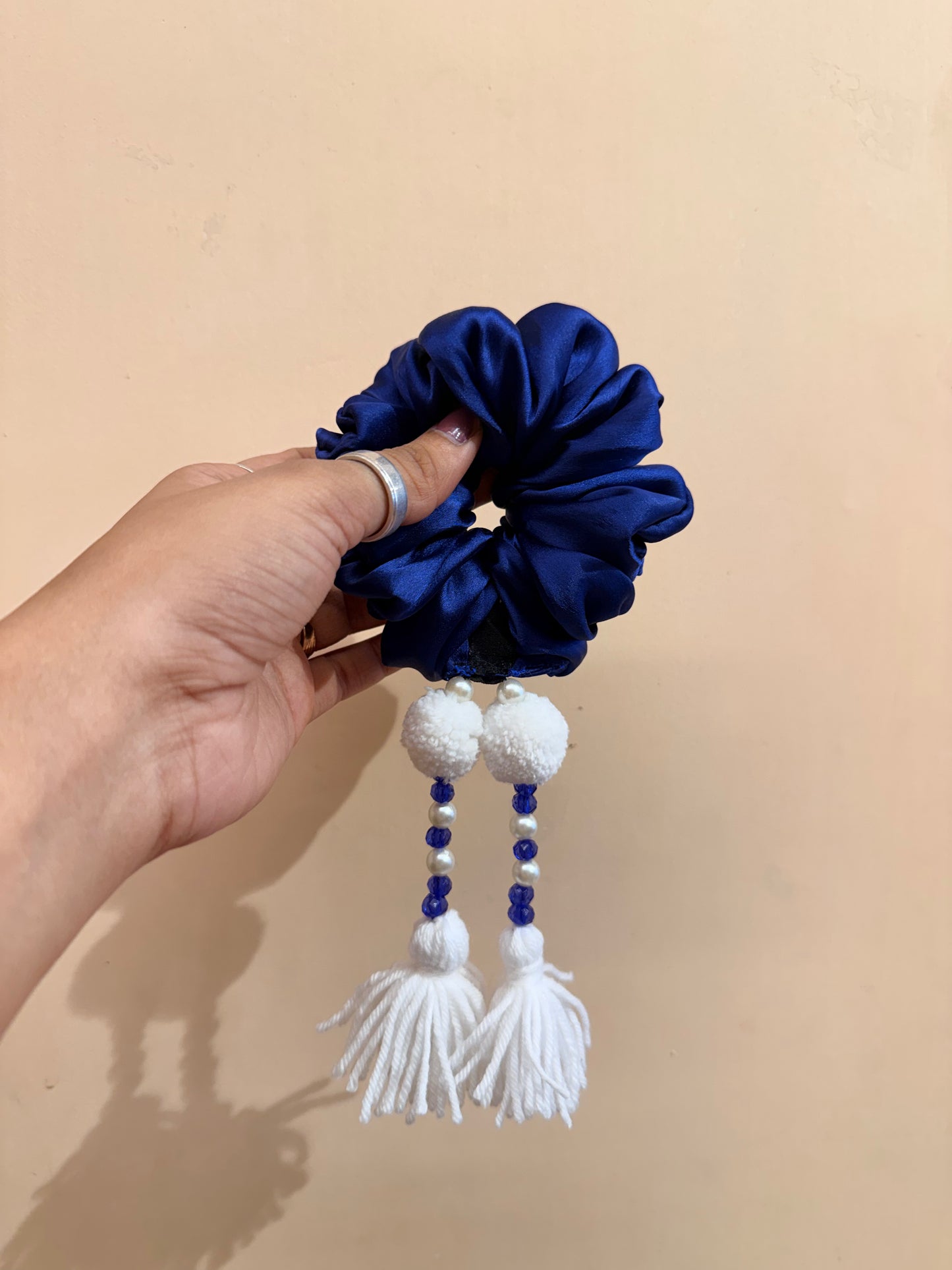 Satin Tassel Scrunchie - Royal Blue