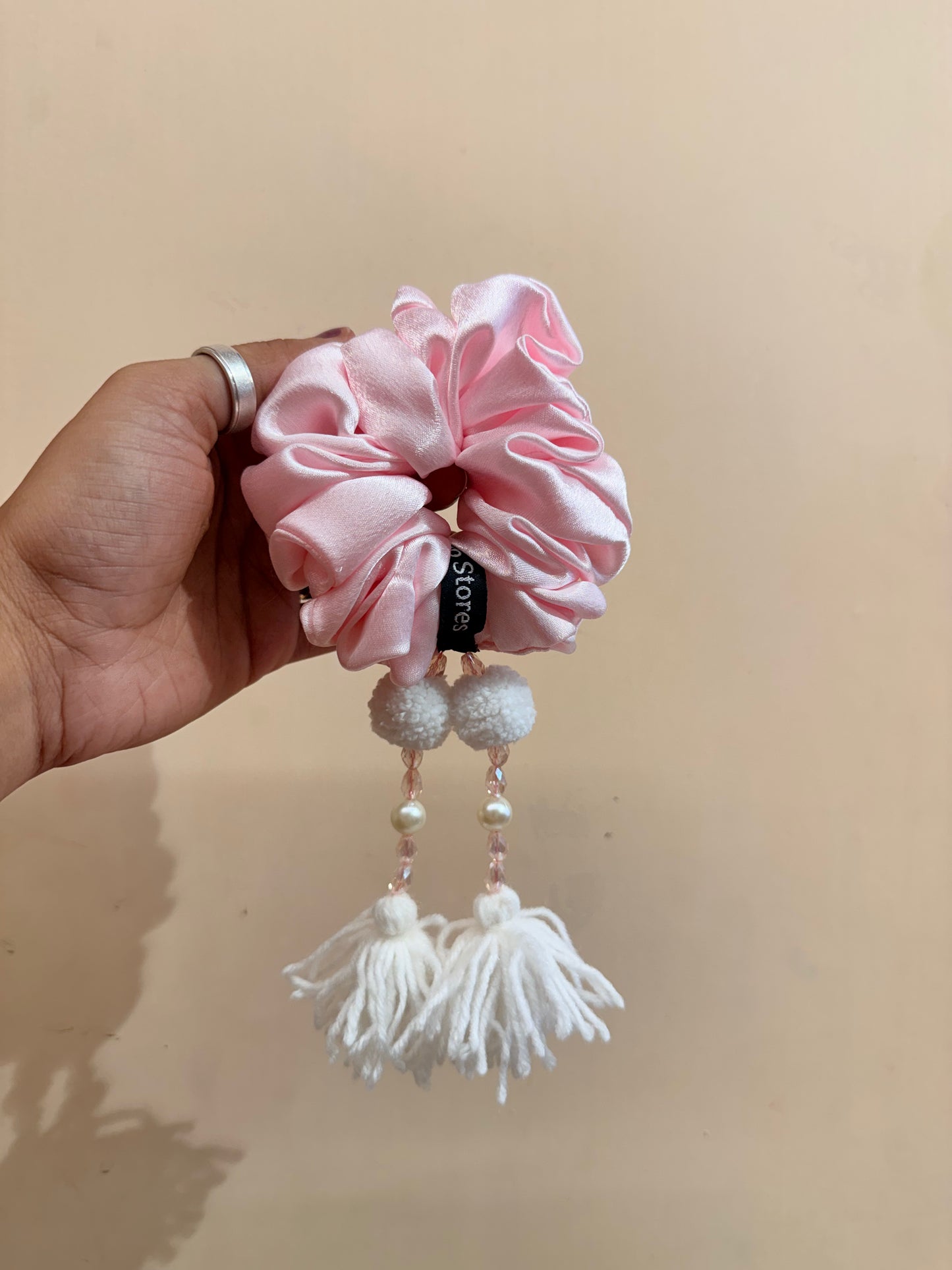 Satin Tassel Scrunchie - Baby Pink