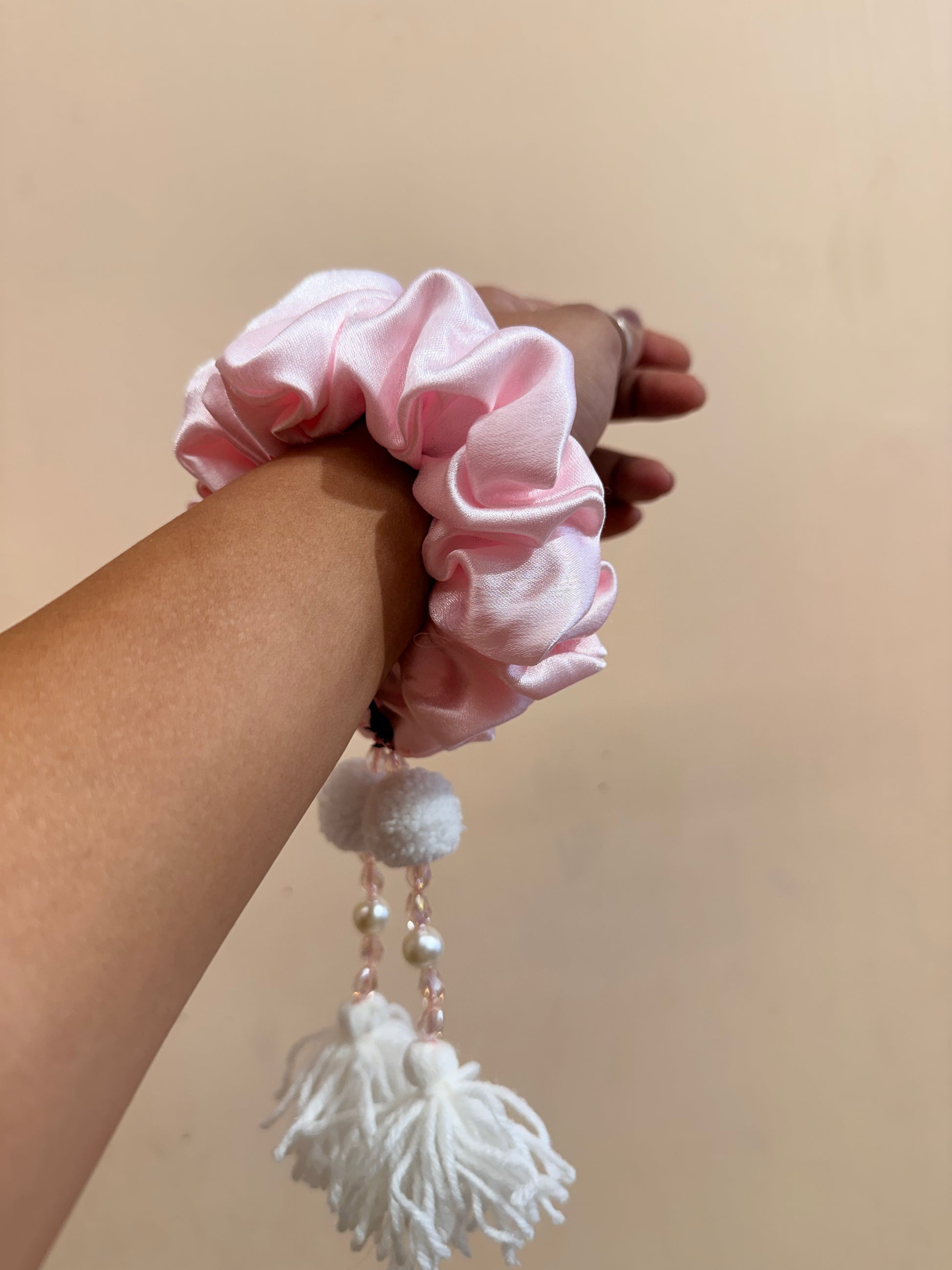 Satin Tassel Scrunchie - Baby Pink