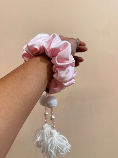 Satin Tassel Scrunchie - Baby Pink