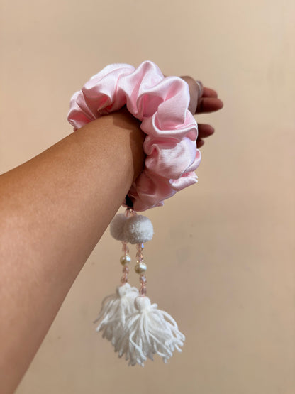 Satin Tassel Scrunchie - Baby Pink