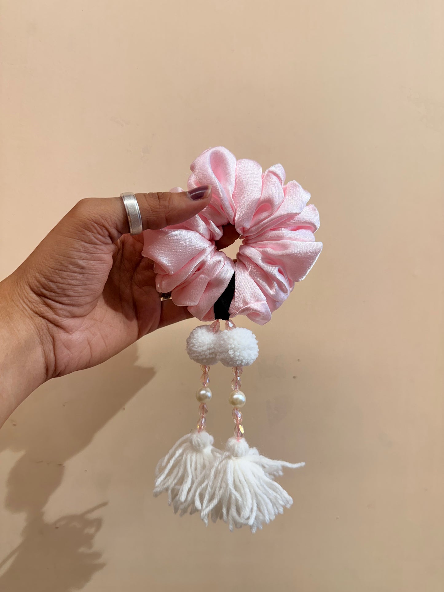 Satin Tassel Scrunchie - Baby Pink