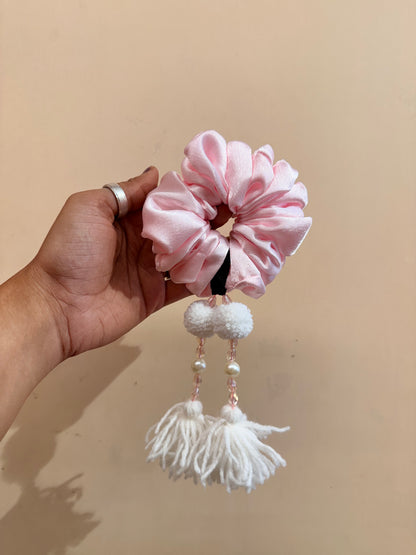 Satin Tassel Scrunchie - Baby Pink
