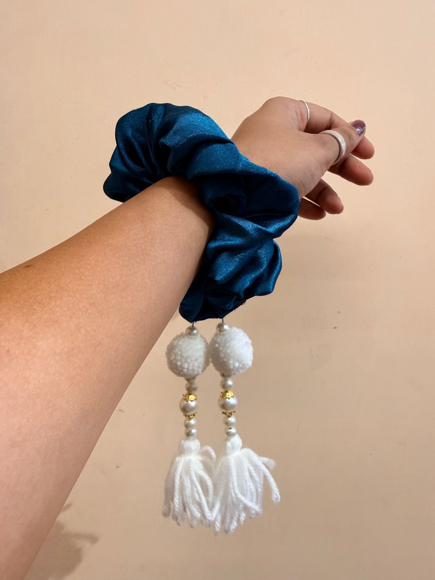 Satin Tassel Scrunchie - Peacock Blue