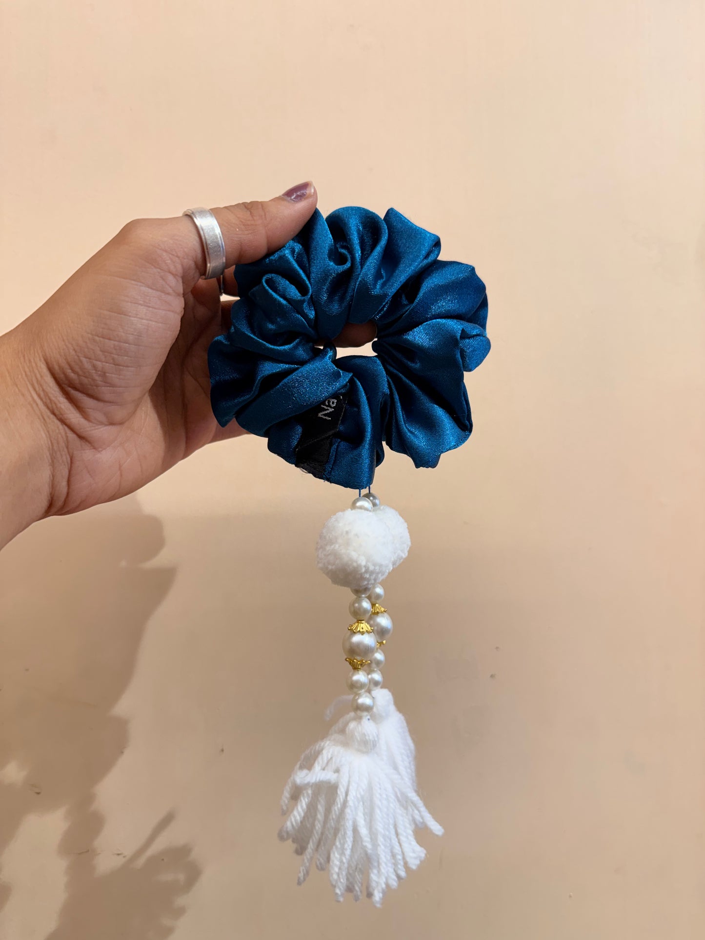 Satin Tassel Scrunchie - Peacock Blue